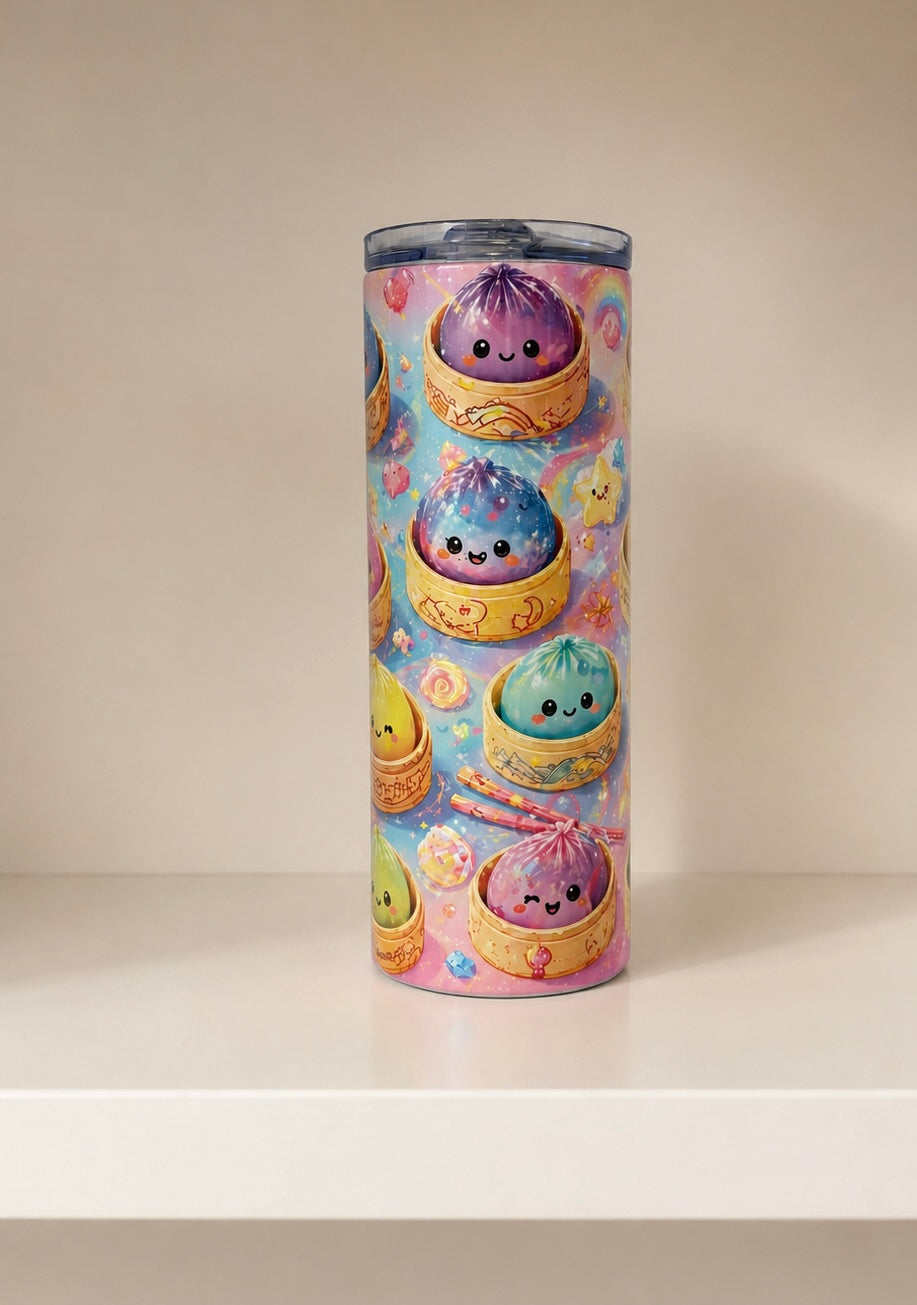 Cute Dumpling 20oz Skinny Tumbler | Ready to Post | Colourful Cartoon Travel Cup Gift