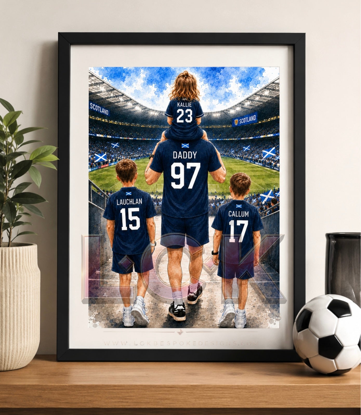 Personalised Watercolour Family Portrait | Custom Football Shirt Family Print