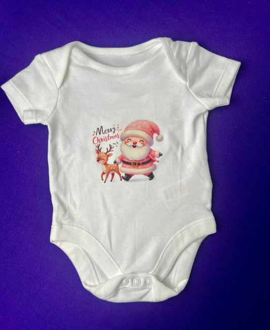 Merry Christmas Baby Vest – Santa & Reindeer Design