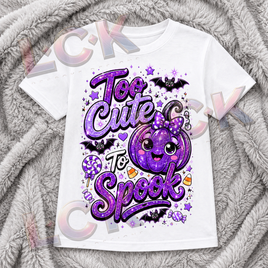 Too Cute To Spook Kids Halloween T-Shirt | Purple Pumpkin Halloween Top