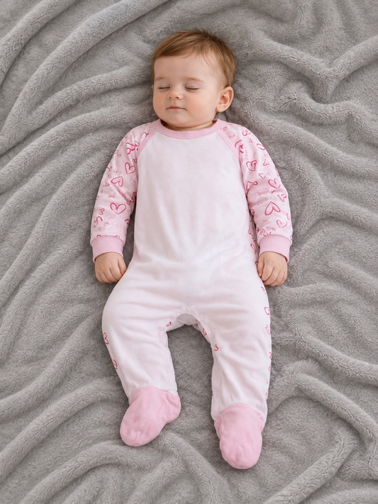 Personalised Pink Heart Romper Baby Pyjamas | Custom Kids Pyjamas