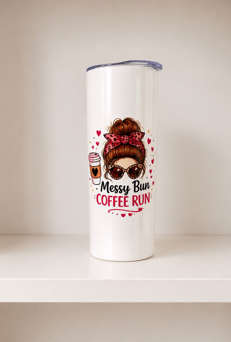 Messy Bun Coffee Run 20oz Skinny Tumbler | Ready to Post | Coffee Lover Travel Cup Gift for Her