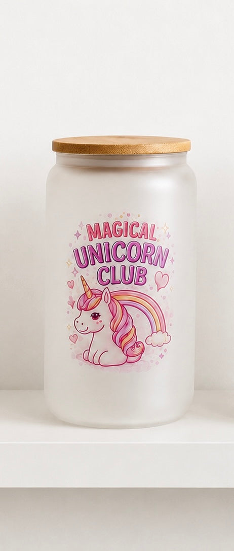 Magical Unicorn Club Frosted Glass Can | Ready to Post | Unicorn Drink Cup Gift for Girls