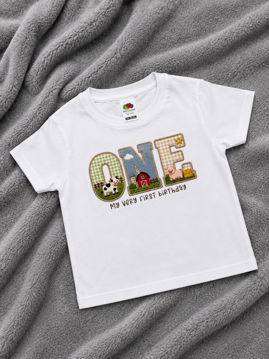 Ready to Post Farm Animal First Birthday T-Shirt | One Birthday Top