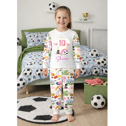 Personalised Football Pyjamas - Pink | Custom Kids Football Pyjamas