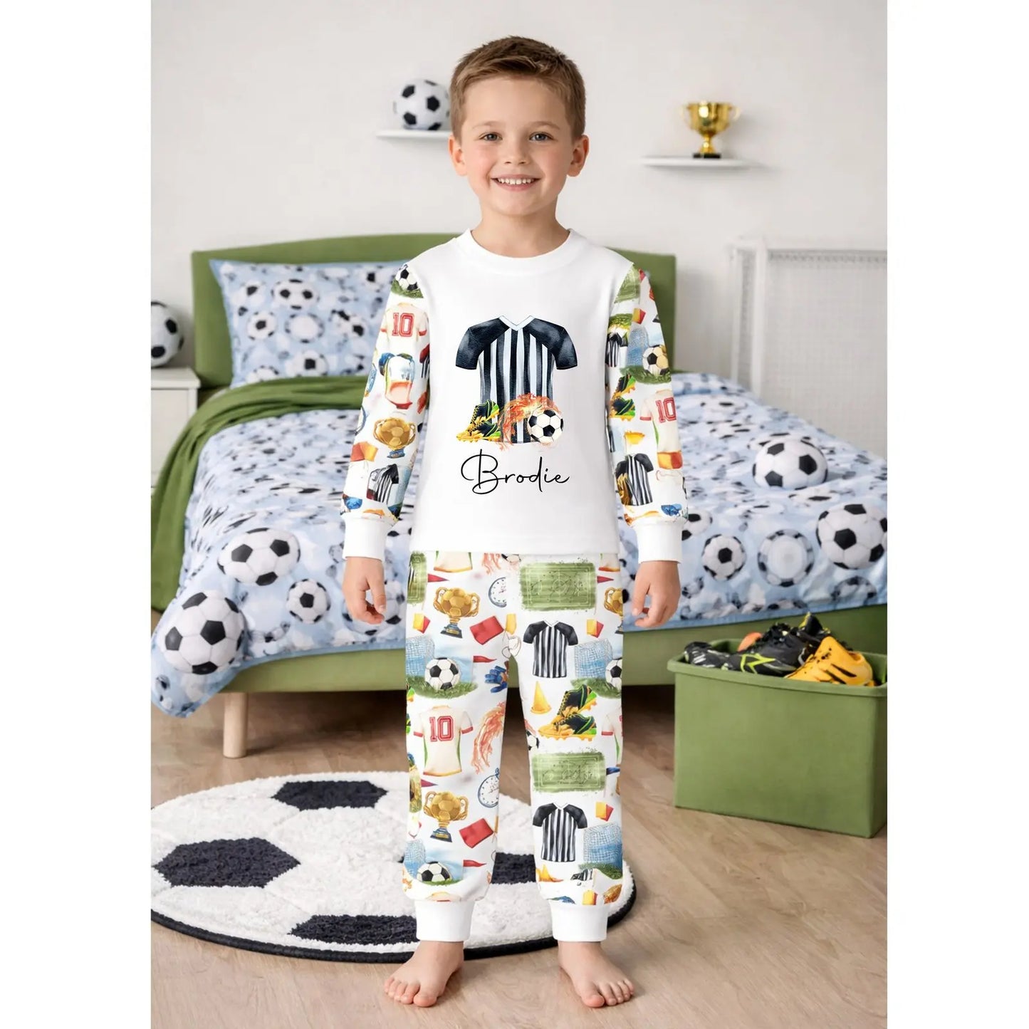 Personalised Football Pyjamas - Blue | Custom Kids Football Pyjamas