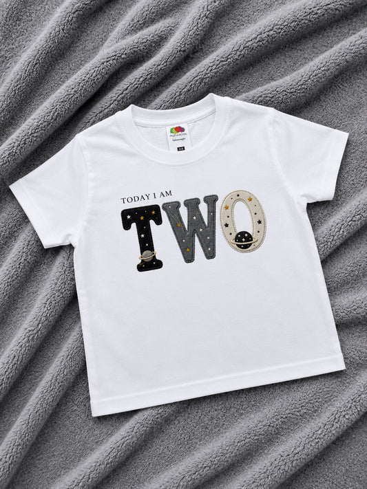 Today I Am Two Birthday T-Shirt Age 2-3 Years | Space Birthday Top