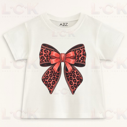 Leopard Bow Kids T-Shirt | Stylish Girls Leopard Print T-Shirt