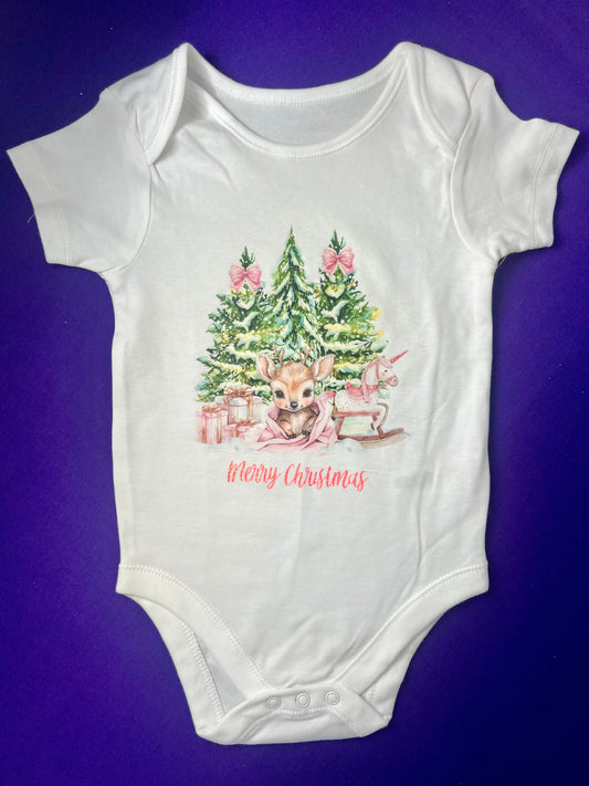 Merry Christmas Baby Vest – Bunny Rabbit Design (Pink)
