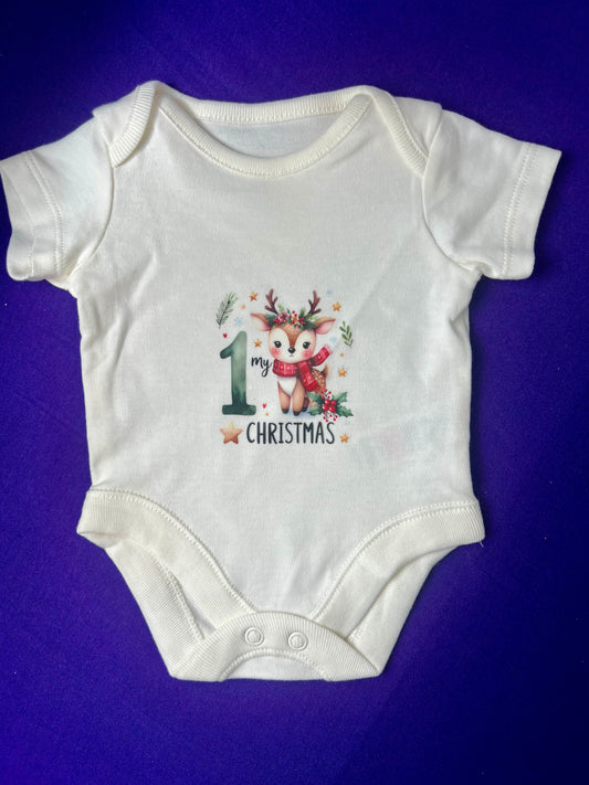 Newborn/ 3-6 Months Merry Christmas Baby Vest – Reindeer Design