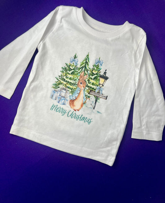 9-12 Months Merry Christmas Baby Long Sleeve Top  – Bunny  Design