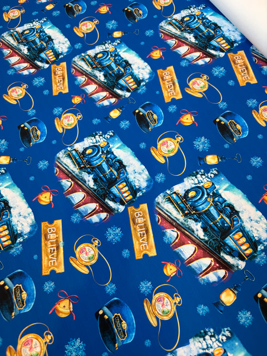 Blue Express Train Christmas Wrapping Paper