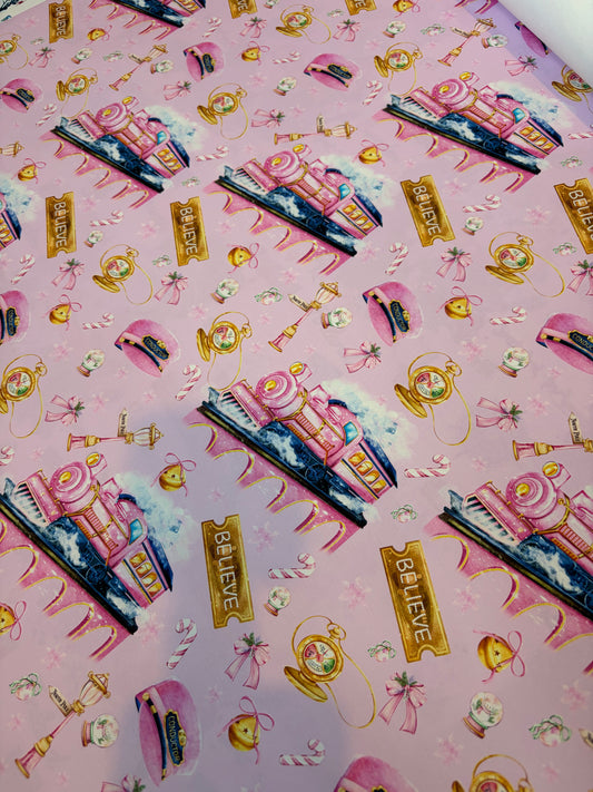 Pink Express Train Christmas Wrapping Paper